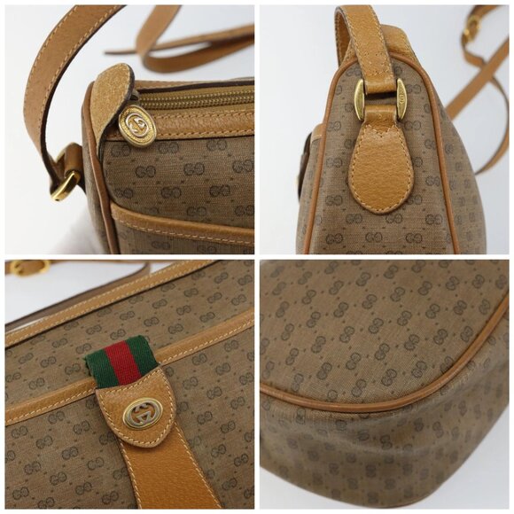 GUCCI Micro GG Supreme Web Sherry Line Bag PVC Beige Gold - Picture 12 of 15